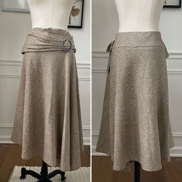 NWT Classiques Entier Tan Plaid Full A-Line Skirt $150 12 - Picture 1 of 7
